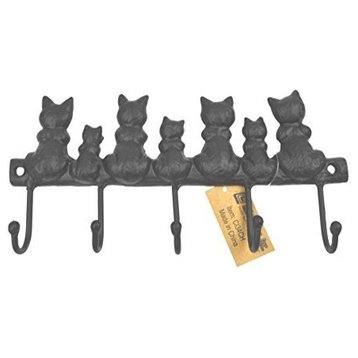 Cast Iron 7-Cat Key Hooks, Vintage Black