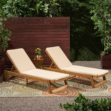 Belinda Outdoor Fabric Chaise Lounge Cushion, Set of 2, Cream