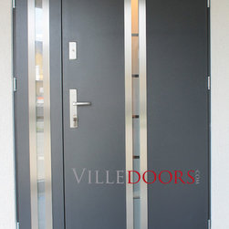 Stainless Steel Double Modern Front Entry Door. Hurricane impact entry door - Front Doors