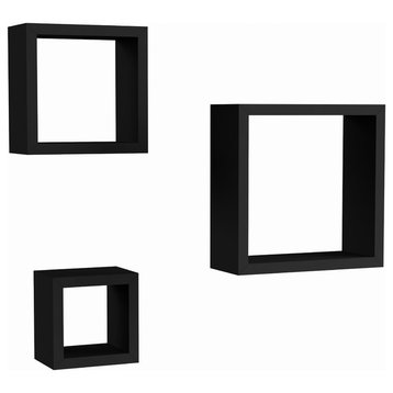 Lavish Home Floating Square Cube Wall Shelf Set Black