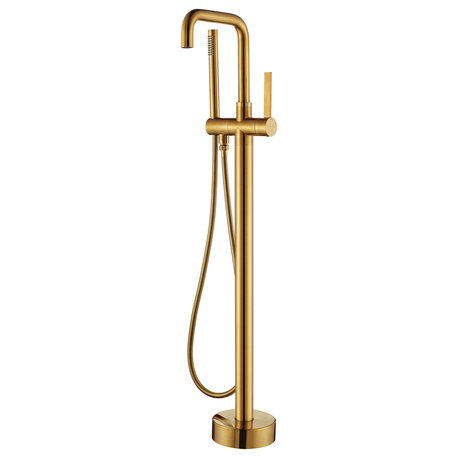 Delara Freestanding Tub Faucet, Hand Shower, Brushed Gold