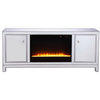 Elegant Decor Modern 60" Mirrored Crystal Fireplace TV Stand in Antique Silver