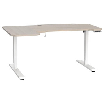 L-Shaped Adjustable Electric Desk, Large Top With 4 Memory Buttons, Light Brown