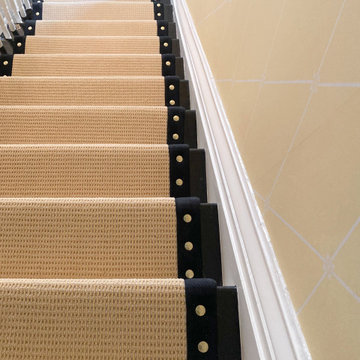 Custom Stair Runner with Nail Heads and Black Wide Binding