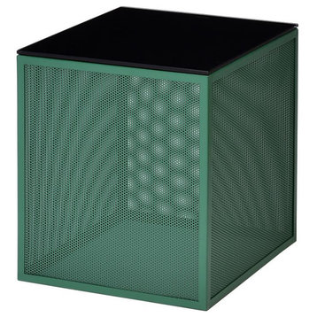 Furniture of America Kelforia Contemporary Glass Top Side Table in Green