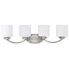 Prudence 4-Light Brushed Nickel Vanity Wall Fixture White Etched Glass 31" Wide