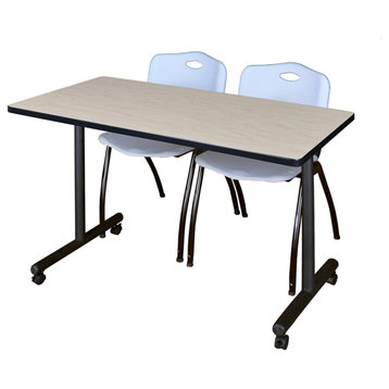 48" x 24" Kobe Mobile Training Table- Maple & 2 'M' Stack Chairs- Grey