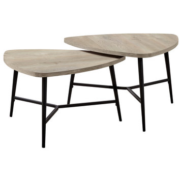 2-Piece Table Set, Taupe Reclaimed Wood, Black Metal