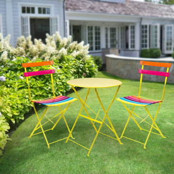 Alpine Rainbow Metal Bistro Set with Table and Two Chairs, 28"
