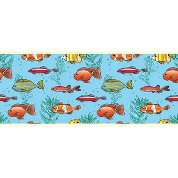 GB90061g8 Cartoon Fish Peel and Stick Wallpaper Border 8in Height x 15ft Long
