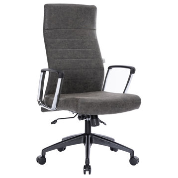 LeisureMod Hilton Modern High Back Leather Conference Office Chair, Charcoal