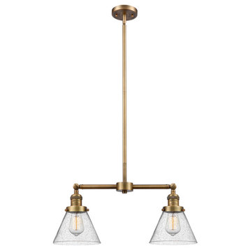 2-Light Large Cone 22" Chandelier, Brushed Brass, Glass: Seedy