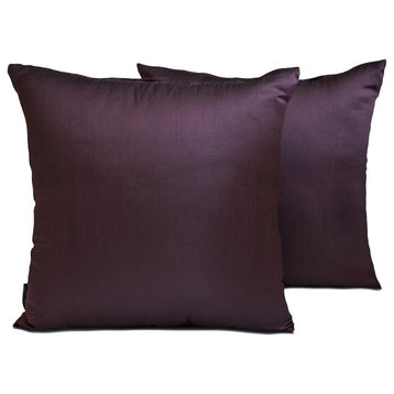 Art Silk Plain & Solid Set of 2, 22"x22" Throw Pillow Cover - Dark Plum Luxury