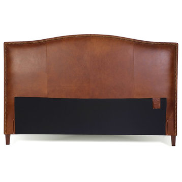 King Size Leather Headboard With Brass Nail Head, Tobacco, King