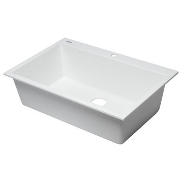 AB3322DI-W White 33" Single Bowl Drop In Granite Composite Kitchen Sink