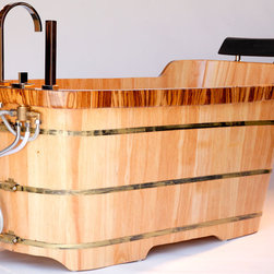 Alfi AB1148 59" Free Standing Oak Wood Bath Tub with Chrome Tub Filler - Bathtubs