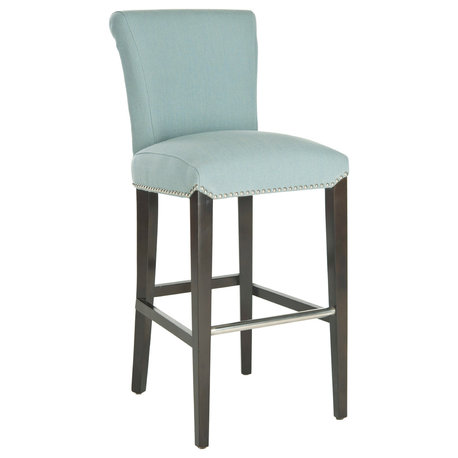 Safavieh Seth Barstool, Fabric With Nail Head, Sky Blue