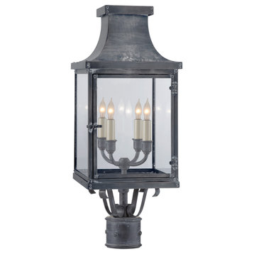 Bedford Post Lantern in Weathered Zinc with Clear Glass