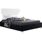 Meridian Furniture - Ghost Velvet Upholstered Bed, Black, King - There's nothing scary about the Ghost black velvet king size bed, with its plush cushioned and upholstered side rails and footboard. A curved transparent acrylic headboard allows you to situate it in front of a window without blocking the view, and matching acrylic legs offer a beautiful contemporary appearance. This bed has a complete set of slats included for your convenience, so you won't need to purchase a box spring.