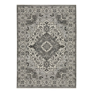 Callum Compass Medallion Grey/Ivory Fringe Edge Rug, 5'3