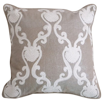 Modern Beige Hand Embroidered Decorative Pillowcase