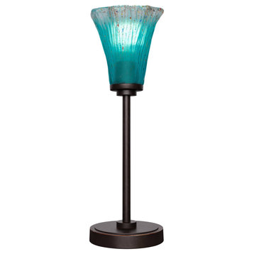 Luna 1-Light Table Lamp, Dark Granite/Fluted Teal Crystal