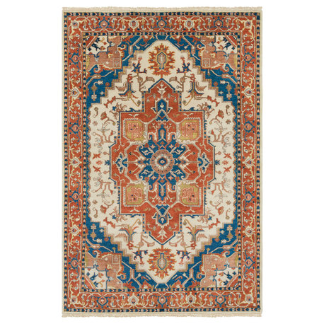 Zeus Traditional Burnt Orange, Sky Blue Area Rug, 2'x3'