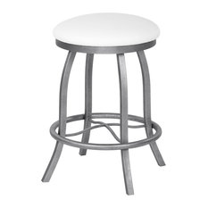 Taylor Gray Home - Florence Backless Barstool, Aspen White Faux Leather and Silver Bisque, 26" - Bar Stools and Counter Stools