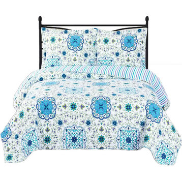 Arielle Oversized Printed Quilted Coverlet Set, Twin