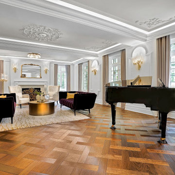 Grand Living Room with Ornate Plaster Ceiling & Herringbone Parquet Floor – Prin