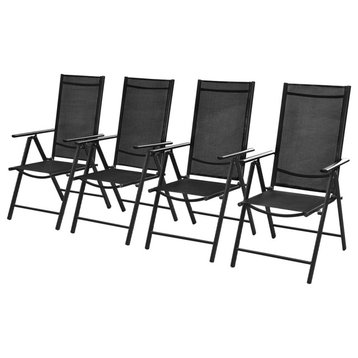 vidaXL Patio Folding Chairs 4 Pcs Garden Chair Aluminum and Textilene Black