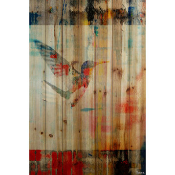 "Humming Bird Flies" Print on Natural Pine Wood, 40"x60"