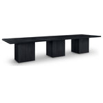 Meridian Furniture - Belinda Solid Wood Dining Table, Black, 54" W X 162" D, 3 Tables - Even the smallest, most intimate dinner feels like an event when you're seated at this Belinda black modular dining table. Crafted with a solid wood base and a black finish oak wood veneer MDF top, its square top with fluted base exudes contemporary charm. The table top's thickness and natural wood grain variations add unique character, ensuring each piece is one-of-a-kind. Modular to create infinite configurations, it blends functionality with style for memorable dining experiences in any space.