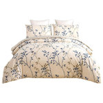 Tache Home Fashion - Blue Leaf Vine Cream Poplin Cotton Duvet Cover - This is a duvet cover only - the fitted and flat sheets are sold separately