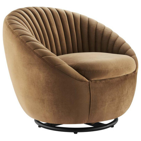 Whirr Tufted Performance Velvet Performance Velvet Swivel Chair - Black...