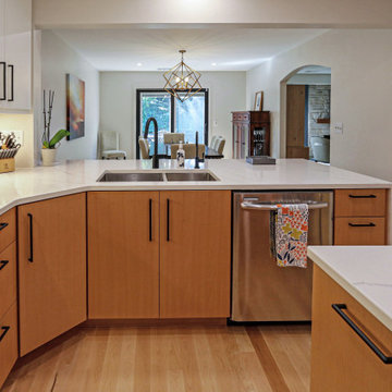 Two Tone Contemporary Euro Beech Wood and White Cabinetry Kitchen