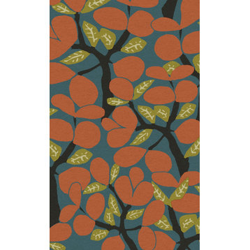 Tropical Twig Tree Textured Double Roll Wallpaper, Blue / Orange, Double Roll