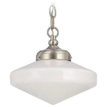 10-Inch Schoolhouse Mini-Pendant Light in Nickel Finish with Chain