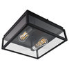 2-Light Outdoor Flush Mount, Matte Black With Clear Glass