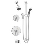 Symmons Industries - Symmons Dia Shower Trim Kit, 2-Handles Tub Spout Single Spray, Polished Chrome - The Dia Two Handle Wall Mounted Shower Trim with Hand Spray and Tub Spout boasts a modern sophistication to complement contemporary bathroom designs. Plated in a scratch resistant finish over solid metal, this shower trim has the durability to add contemporary styling to your bathroom for a lifetime. The solid brass valve cover plate features hot and cold indicators to ensure custom water temperature setting with ease of use for everyone. At an eco friendly low flow rate of 1.5 gallons per minute, the single mode showerhead is WaterSense certified to conserve water without sacrificing performance, saving you money on your water bill. This model includes everything you need for quick installation. This tub and shower trim kit includes a shower arm, low flow showerhead, non diverter tub spout, handheld spray with 60 inch flexible hose, a slide bar for the handheld spray, brass escutcheon, and adjustable lever handle. You'll easily be able to update your bathroom without having to replace your valve. With features that are crafted to last and a style that is designed to please, the Symmons Dia Two Handle Wall Mounted Shower Trim with Hand Spray and Tub Spout is a seamless addition to your bathroom and is backed by our limited lifetime warranty.