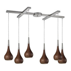 Elk Lighting - Elk Lighting Lindsey Satin Nickel & Burl Wood Six-Light 33'' Wide Island Light - Pendant Lighting