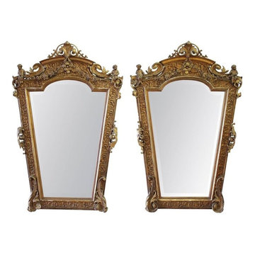 Rare French 19th Century Pair of Giltwood Cherub Mirrors