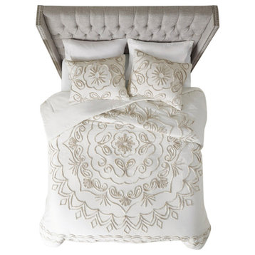 Madison Park Violette Tufted Medallion Comforter/Duvet Cover Set, Ivory Taupe