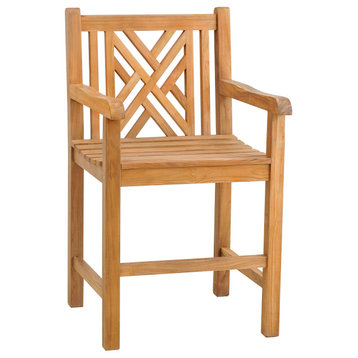 Teak Wood Chippendale Counter Stool With Arms