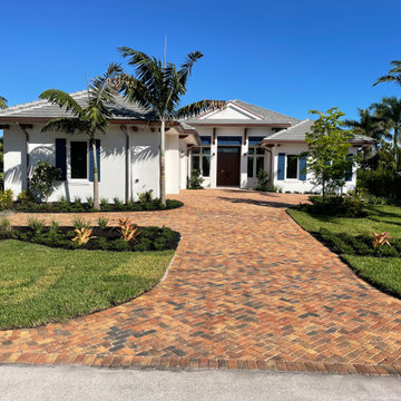 Sunset Coastal Driveway with Herringbone Brick Pavers