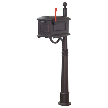 Traditional Curbside Mailbox With Ashland Mailbox Post Unit, Black