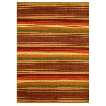 Handwoven Striped Jute Rug, Rust, Orange, and Olive, 4'x6'