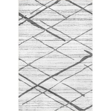 nuLOOM Trellis Stripes Machine Washable Area Rug, Light Gray 8' x 10'