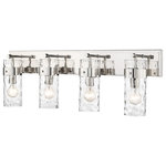 Z-Lite - Z-Lite 3035-4V-PN Fontaine 4 Light Vanity in Polished Nickel - Deliver a sophisticated appearance in hallways and bathrooms with a four-way vanity fixture in matte black. The rippled texture of the glass shade provides a romantic ambiance, while the cylindrical shape offers an alluring appeal.