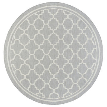 Shaila Transitional Geometric Gray/Cream Round Indoor/Outdoor Area Rug, 5'